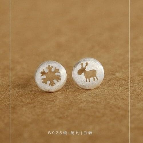 Real 925 Sterling Silver Large deer snow Earrings For Women Ladies Statement Jewelry Korean Earrings Pendientes Brincos