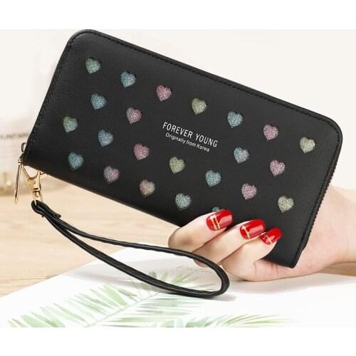 Women Wallets PU Leather Lady Wristlet Handbags Cards Holder Money Zipper Bag Hollow Heart Woman Long Clutch Coin Purse Notecase