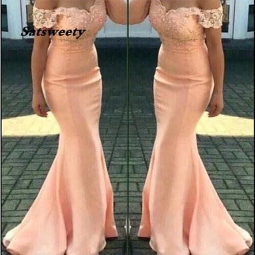 Custom Plus Size Sweetheart Off-Shoulder Applique Elastic Satin Woman Lady Mermaid Sleeveless Formal Gown Bridesmaid Dresses