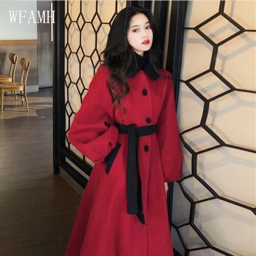Womens woolen coat in the long section 2020 autumn and winter new Korean loose retro temperament long-sleeved woolen coat