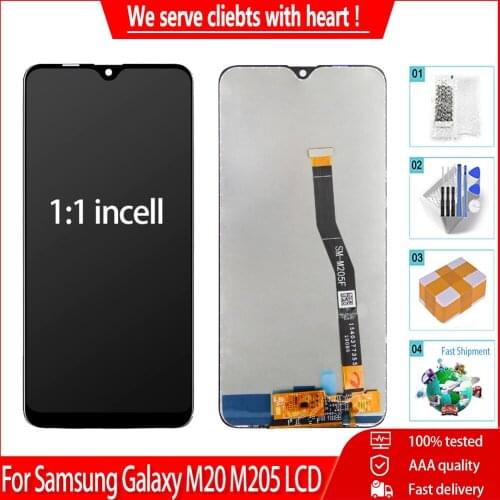 6.3" 1:1 incell Display For Samsung Galaxy M20 M205 LCD Touch Screen With Frame Digitizer Assembly Replacement Parts Free Tools