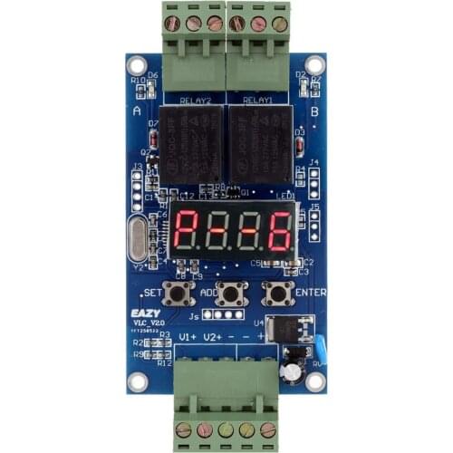 12V Dual Programmable Relay PLC Board Cycle Delay Timer Module 2 Voltage Detection Control