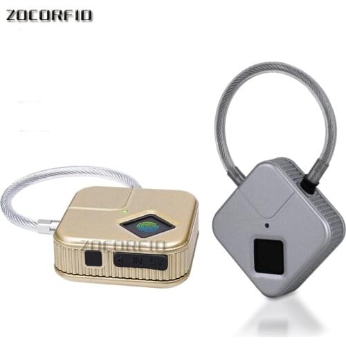 2pcs/lot Smart Fingerprint Padlock LED Safe USB Charging Rechargeable Waterproof Door Lock Home Security