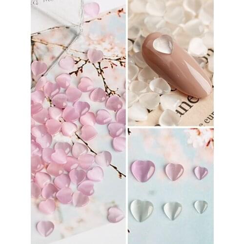 20pcs Valentine Cats eye love heart Mix opal stones white pink Rhinestones nail art accessories DIY 3D nail decorations charms