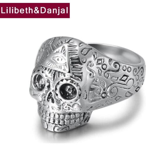 2019 Devil Eye Skull Adjustable Ring 100% Real 925 Sterling Silver fine jewelry Men Women Vintage Initial Statement Ring R139
