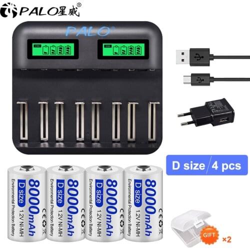 8000mah 1.2V D Size Rechargeable Battery+High Quality Intelligent Battery Charger For AA AAA C D Battery For Toy gas cooker