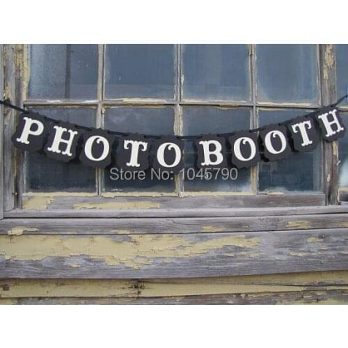 Free Shipping 1 X Black PHOTO BOOTH Banner New Arrival Chic Wedding Photo Prop Sign Hanging Bunting Garlands