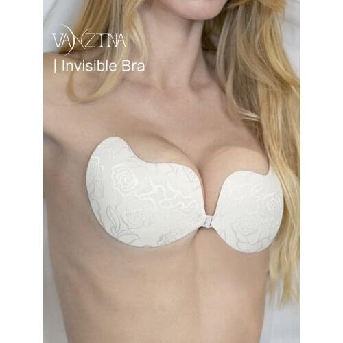 VANZTINA Invisible Push up Lace top Bra Reusable Self Adhesive Sticky Bralette Backless Strapless Front Closure Bras for women
