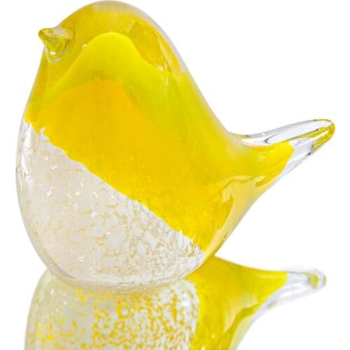 H&D Art Glass Crystal Bird Figurine Handmade Blown Glass Animal Paper Wight Mothers Day Gift Home Office Table Ornament(Yellow)