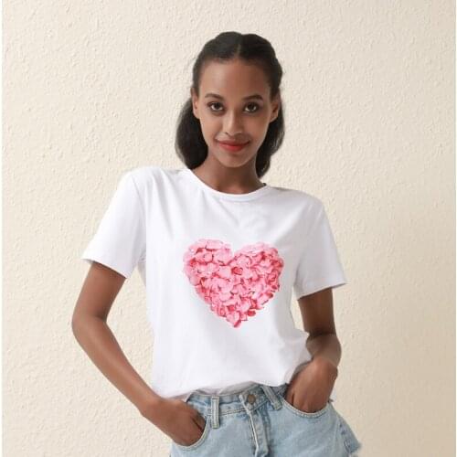 Summer Funny Pink Love Printed T Shirts Women Short Sleeve Top White Tshirt O-Neck Harajuku Tops Tees Womens Clothing