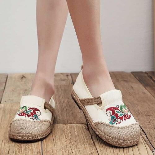 Retro Handmade Ladies Canvas Slip-On Sneakers Women Casual Comfort Hemp Woven Bottom Shoes Espadrilles Flat Loafers