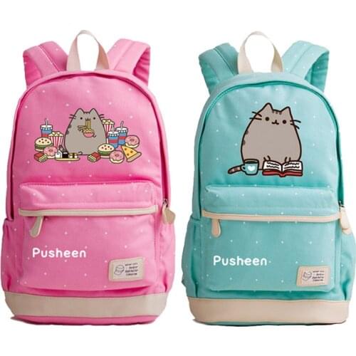 Reading Cat Riding Neko Eating Cat Canvas Backpack Dot Point School Teenagers Student Book Travel Laptop Girl Boys Bags Rucksack