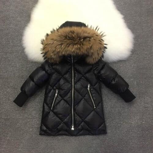 Checkered Warm Baby Girl Winter Jacket Fur Hooded Boy Coat Thick Down Kids Outerwear Parkas Teenager Kids Snow Clothes Windproof