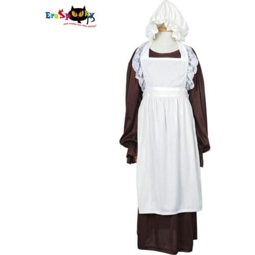 Victorian Maid Cosplay Costume Girls Maid Dress Long Sleeve Dresses Skirt for Children with White Apron Bonnet Party Halloween