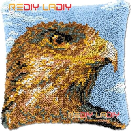 Latch Hook Cushion Cover Eagle Face Needlepoint Kits Chunky Acrylic Yarn Crocheting Pillow Case Arts & Crafts