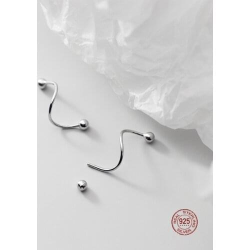 LKO 925 Sterling Silver Round Bead Ear Bone Ear Buckle Rotating Wave Mini Stud Earrings for Women Personality Jewelrry Ornaments