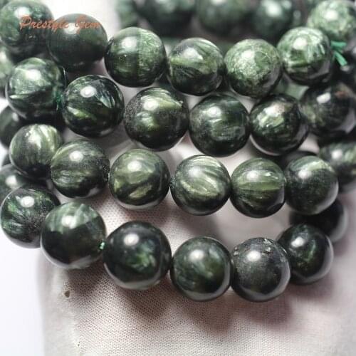 Free shipping (1 bracelet/set) natural 13-14mm russian seraphinite smooth round beads for jewelry making design or gift