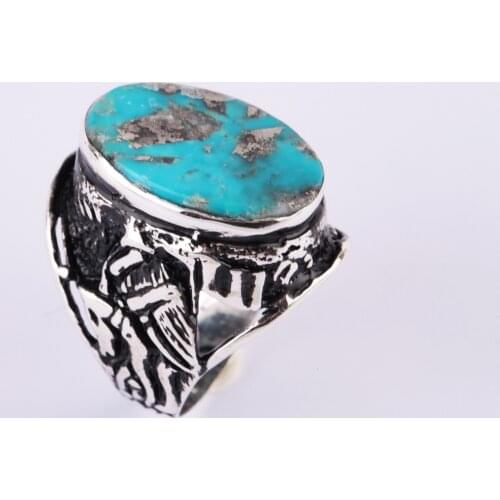 UM US JEWELRY Turquoise Natural Stone Handmade 925 Sterling Silver Men Ring