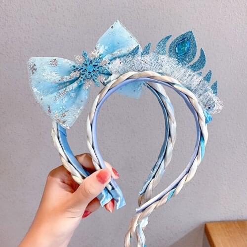 New 1PC Princess Hairband Children Wig Braid Hair Rope Headband Bowknot Yarn Crown Hair Accessories Birthday Party Gift
