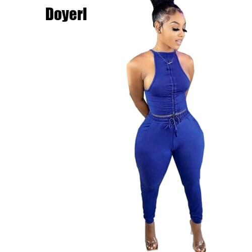 Bodycon Two Piece Set Women Summer Clothing Pants Sets Ruched Drawstring Crop Top Sweatpants Party Club Outfits Matching Sets