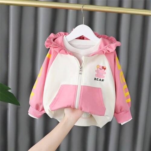 2021 Autumn Baby Girls Coats Toddler Infant Clothing Cute Cartoon Bear Kids Lace Jackets Children Hooded Casual Windbreaker