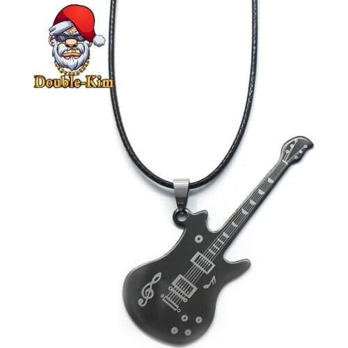 Guitar Men Pendant Necklace Hiphop Rock Street Culture Titanium Stainless Steel Chain Necklace Fashion Man Jewelry Gift