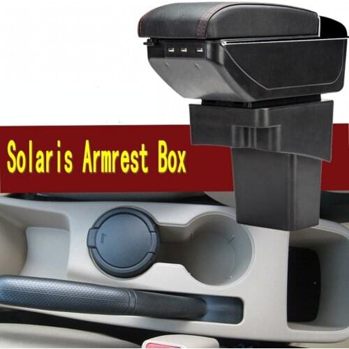 For Hyundai Solaris armrest box central Store content box with cup holder ashtray USB Solaris armrests box