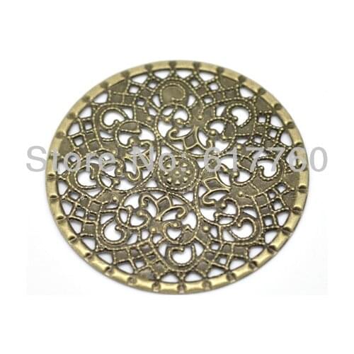 Free shipping-50Pcs Antique Bronze Filigree Round Wraps Connectors DIY Jewelry Findings Connectors 4.1cm J0056