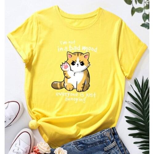 I'm Not In A Bad Mood Everyone Is Just Annoying mom shirt Cute Cat Slogan mama mother harajuku gothic clothes kawaii 100%cotton