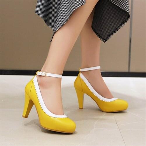 Spring and Autumn High Heels Women Pumps Platform Shoes Women Ankle Strap Thick Heeled Ladies Shoes Comfortable Working Shoes