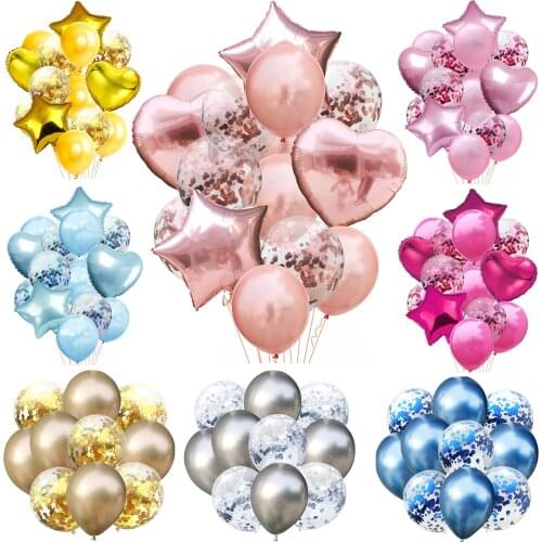 10/14pcs Mixed Metallic Balloons Heart Star Gold Confetti Balloon Birthday Party Decor Kids Adult Air Balls globos Wedding Decor