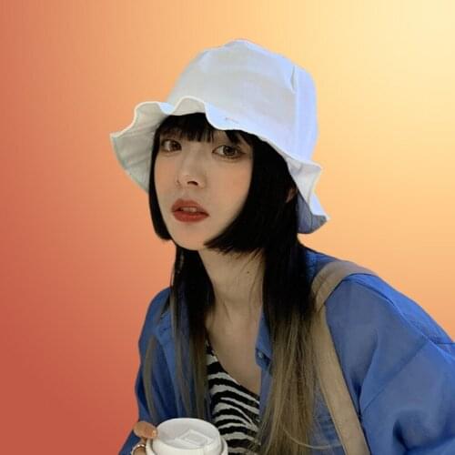 2021 Womens Ruffled Bucket Hat Sunscreen Panama Hat Wide Brim Solid Color Sun Visor Fedora Hat Outdoor Fisherman Hat Beach Hat