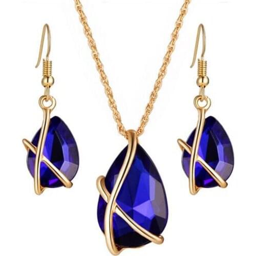 2017 Wedding Rose Gold Color Jewelry Sets Big CZ Zircon Stone Pendant Choker Necklace Drop Earrings For Women Christmas Gift