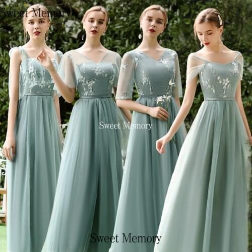 SW075 Light Green Bridesmaid Dresses Bride Sister Lace Up Wedding Party Girl Prom Dress Sweet Memory