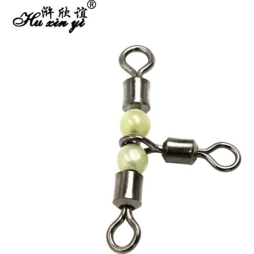 HXY PCS(25 10) SIZE(2/0*1/0 3*4) 3 way Fishing swivels luminous cross-line rolling swivel with pearl beads fishhooks accessories