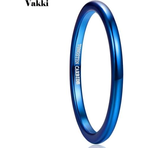 VAKKI 2mm Size 6-12 Blue Full Polished Tungsten Steel Ring High Quality Thin Love Wedding Bands