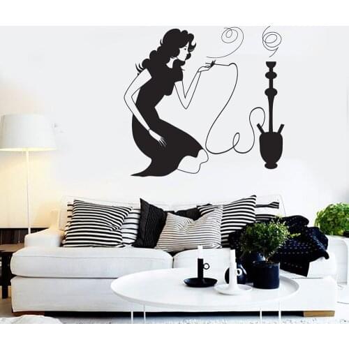 Vinyl Wall Decal Hookah Shisha Hot Sexy Girl Smoking Wall Stickers for home Bedroom Living Room Decoration Accessories C188