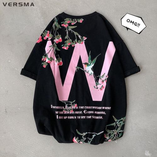 VERSMA Japanese Harajuku Vintage Cherry Blossom Print T Shirt Men Women Hip Hop Streetwear Gothic Punk T-shirt Male Dropshipping
