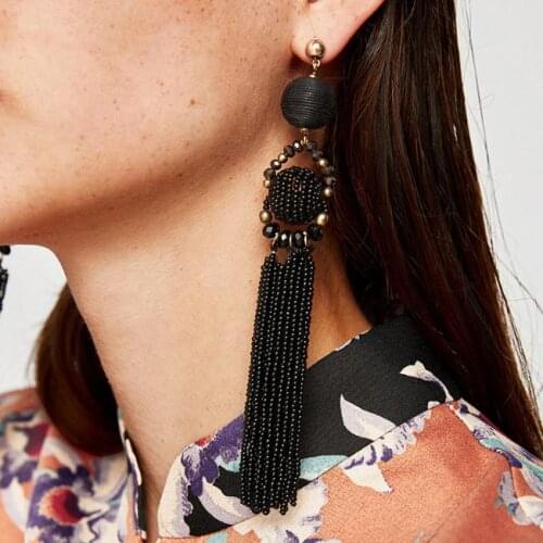 2018 New Long Black Red Tassel Earrings Bohemian Seed Beads Tassel Earrings for Women Handmade Vintage Ethnic Earring Jewelry