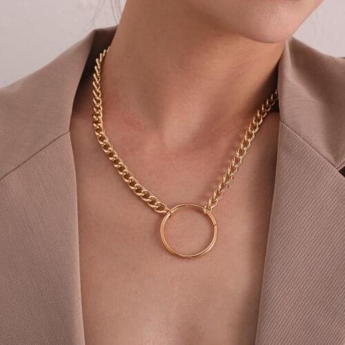 Fashion Big Round Circle Pendant Necklace for Women Exaggerated Gold Color Metal Clavicle Chain Statement Necklaces Jewelry Gift