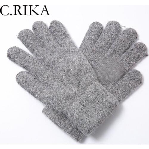 2021 Rabbit Fur Winter Gloves Women Thick Warm Solid Knitted Mittens Lady Girl Outdoor Fashion Five Finger Cycling Skiing Gloves