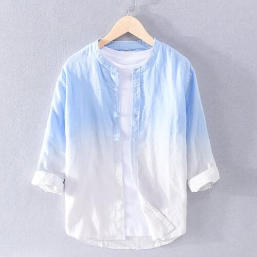 100% Linen Breathable Soft Refreshing Shirt Original Japan Harajuku Style Gradient Casual Simple Plain Streetwear Cool Top Shirt