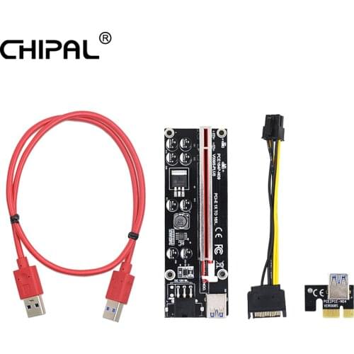 100PCS CHIPAL 009S Plus PCI-E Riser Card PCIE 1X to 16X Extender 1M 0.6M USB 3.0 Cable 6Pin Power Cord for Graphics Video Card