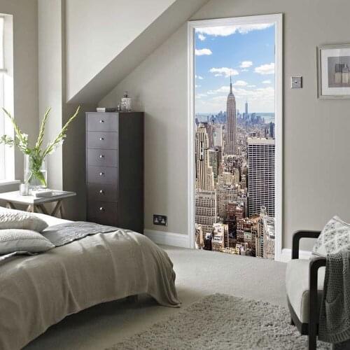 3D DIY New York Manhattan Door Sticker For Bedroom Living Room Renew Vinyl Door Poster Europe Self Adhesive Home Decor Decal