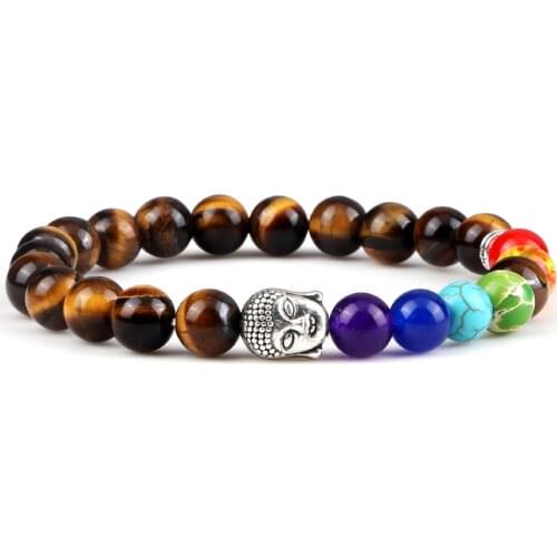 7 Chakra Healing Bracelet Reiki Buddha Beads Natural Tiger Eye Stone Black Lava Onyx Stand Bracelets for Women Men Yoga Jewelry