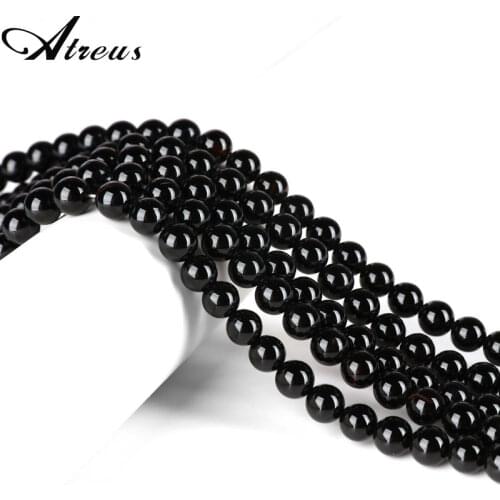 Atreus Natural Black Agates Onyx Stone Beads Smooth Round Spacer Beads For Jewelry Making DIY Bracelets 4/6/8/10/12/14/16mm