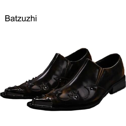 Batzuzhi Handmade Man Dress Shoes Ponited Steel Toe Bronze Designers Shoes Business Prom Shoes for Man Hight Increased