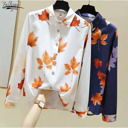 Plus Size Cardigan Autumn Fashion Maple Leaf Print Long Sleeve Blouse Women Korean Style Chiffon Tops Lapel Shirts Blusas 11514