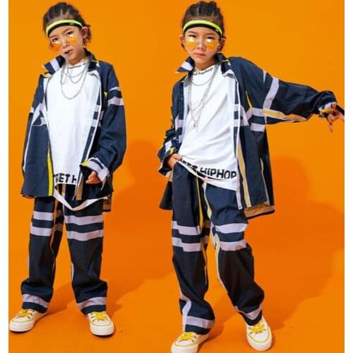 Kids Cool Striped Hip Hop Clothing Running Jacket Tops Casual Jogger Pants Waistcoat for Girls Boys Jazz Dance Costume Clothes