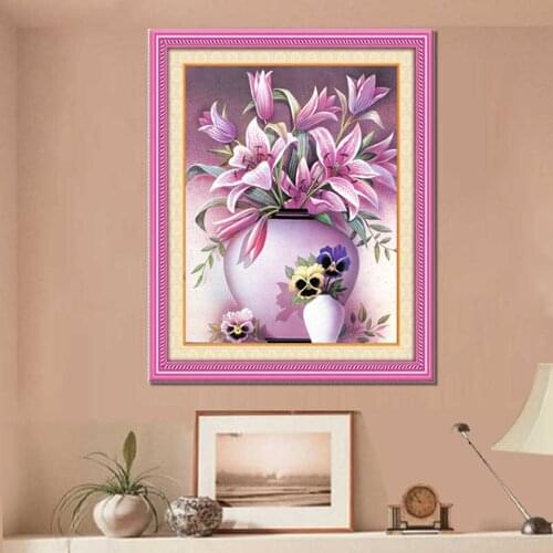 DIY 5D Diamond Painting Lily & Vase Floral Posters 3D Diamond Painting Cross Stitch Needlework Diamond Mosaic Home Decorative